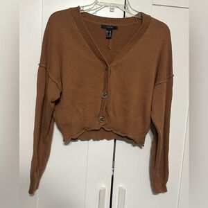 Forever 21 Cropped Button-Front Cardigan - Brown